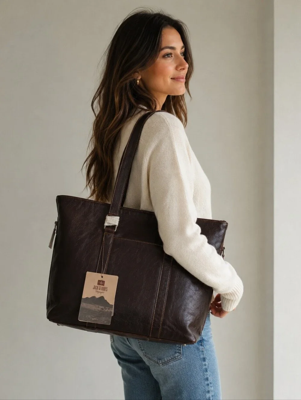 Jack Georges Voyager Brown Buffalo Leather Shopper Tote Bag